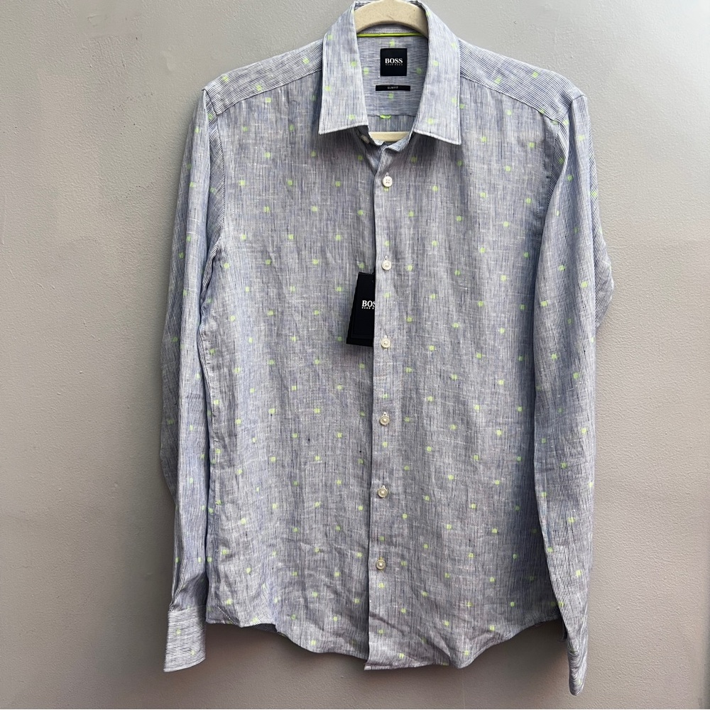 *New* Hugo Boss Linen Long Sleeve Button Down, Size Small